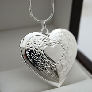 Stunning 925 Stamped Sterling Silver Pltd Heart Locket Pendant Chain Necklace