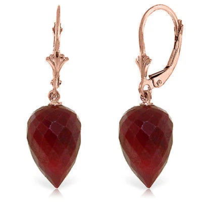 26.1 Carat 14K Solid Rose Gold Drop Briolette Ruby Earrings - Image 1 of 4