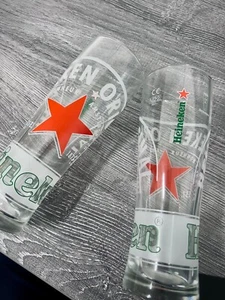Heineken Original Half Pints 10oz/28cl Beer Glasses Red Star Logo Set Of 2 - Picture 1 of 5