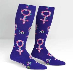 NWT SOCK IT TO ME STRETCH-IT FEMME-POWERMENT KNEE HIGH SOCKS STYLISH BLUE FLOWER - Picture 1 of 2