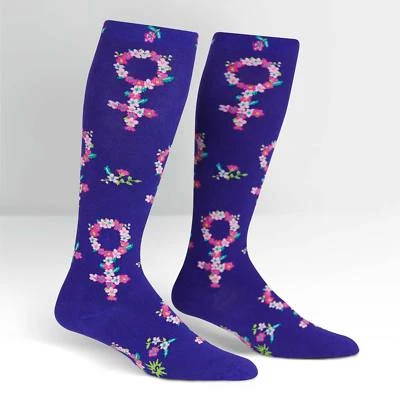 NUEVO CON ETIQUETAS CALCETÍN IT TO ME STRETCH-IT MUJER-POWERMENT CALCETINES HASTA LA RODILLA ELEGANTES FLORES AZULES Foto 1 de 2