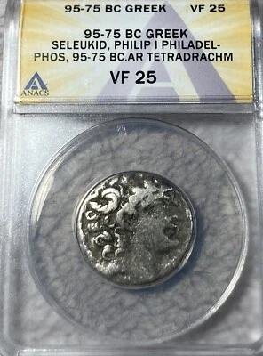 95-75 BC Greek ANACS VF25 Seleukid , Philip I Philadel-Phos AR TETRADRACHM - Image 1 of 2
