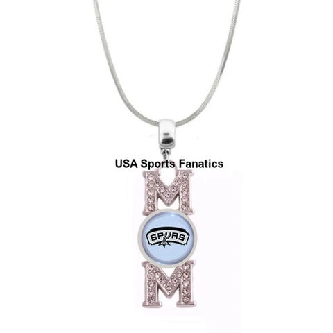 San Antonio Spurs MOM Necklace With Rhinestones On A 925 SS Snake Chain 5 Sizes Cover