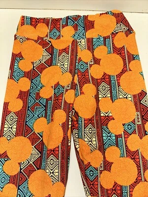 LuLaRoe Disney Tween Leggings Orange Mickey Mouse Clubhouse Ears Geometric 3D - Image 1 of 2