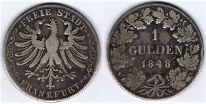 GERMAN STATES FRANKFURT AM MAIN FREE CITY 1 GULDEN of 1848 CIRCULATED KM # 331 - Picture 1 of 1