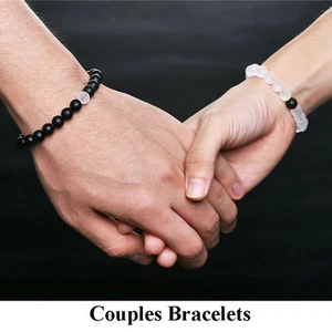 Couples Distance Bracelets Matte Agate & Crystal Bead Matching His & Hers Gifts - Picture 1 of 7