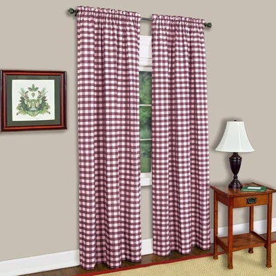 Buffalo Check Panel Window Curtain - 42 Inch Width, 63 Inch Length - Burgundy... — 第 1/4 张图片