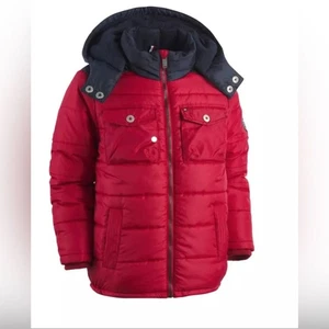 Tommy Hilfiger Kids Detachable Hood Fleece Lined Puffer Full Zip Jacket Red 5/6 - Picture 1 of 11