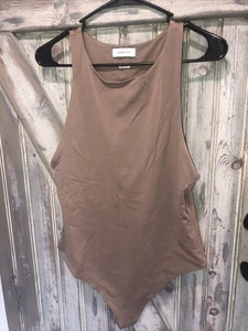 Babaton Aritzia Contour Tank Bodysuit Taupe High Neck Thong XL NWOT - Picture 1 of 18