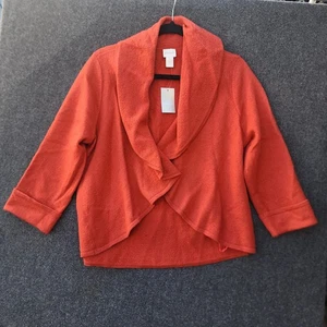 Chico's Wool Yvonne Cardigan Sweater Sz 2 (US L/12) Burnt Orange 3/4 Sleeves NOS - Picture 1 of 8