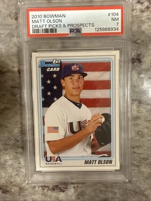 Selecciones del draft de Bowman 2010 y prospectos selecciones del draft Matt Olson #BDPP104 (RC) PSA casi nuevo Foto 1 de 2