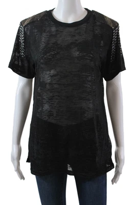 Camisa de manga corta con cuentas Torn by Ronny Kobo para mujer negra de algodón talla pequeña Foto 1 de 4