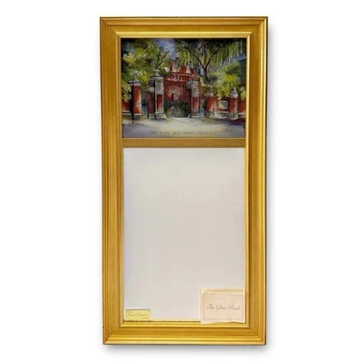 Espejo de pared vintage marrón University Van Wickle Gates vidrio pintado al revés dorado Foto 1 de 4