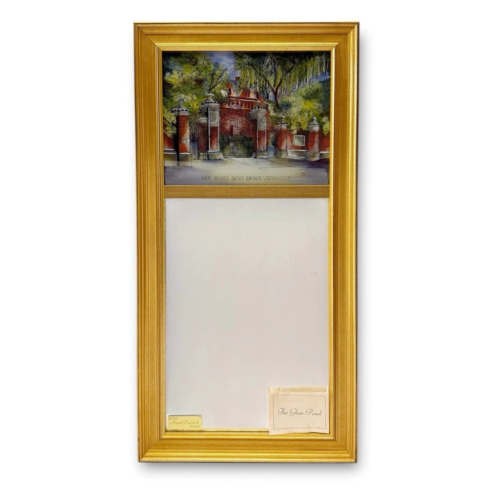 Vintage Brown University Van Wickle Gates Reverse Painted Glass Gilt Wall Mirror - Image 1 of 4