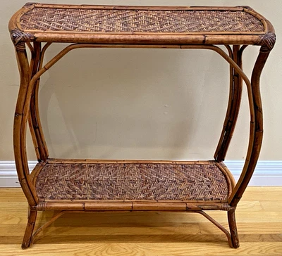 Vintage French Country Bamboo Rattan Cane 2 Tier Table /Center Piece - Image 1 of 4