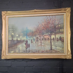 VICTORIAN STREET SCENE LARGE JOHN BAMPFIELD ORIGINAL OIL PAINTING wooden frame - Picture 1 of 4