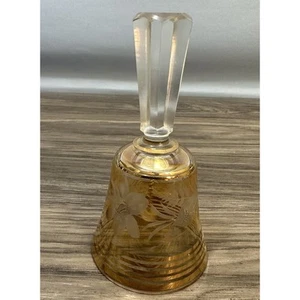 Vintage SAPSKA FABRIKA STAKLA Paracin Bell Crystal Floral Yellow Gold - Picture 1 of 7