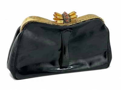 Cartera sin asas rara A La Reine Des Fees Paris charol negro punk vintage Foto 1 de 4