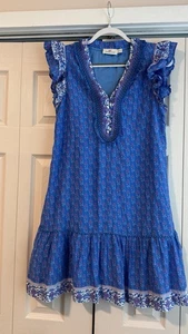 Vineyard Vines Talla Pequeña Lurex Clip Punto Volantes Seda Mini Vestido Azul Marino - Imagen 1 de 6