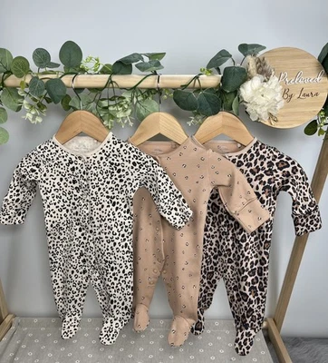NEXT Baby Unisex Set Of 3 Preloved Animal Print Sleepsuits First Size - Image 1 of 2