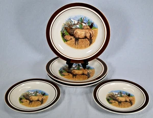 Set (5) Cabela’s Folkcraft Steinzeug Bugling Elk Teller - Bild 1 von 7