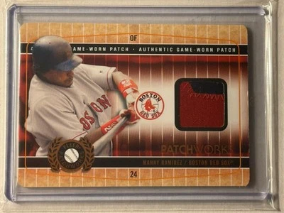 2005 Fleer Patchworks Manny Ramirez Game-Worn Patch 24/49 Jersey Number Red Sox - Image 1 of 2