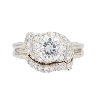 2.10ctw Diamond Solitaire w/ Accents Wedding Set Rings 14k White Gold Size 9.25 - Image 1 of 4