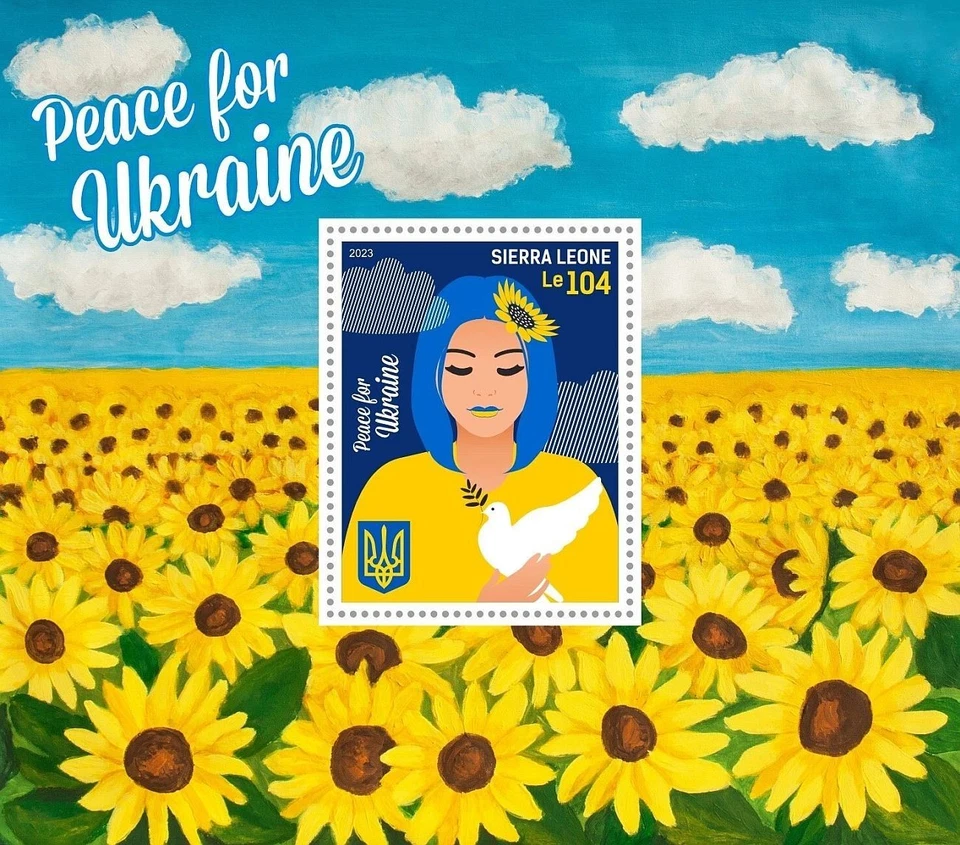 PEACE FOR UKRAINE Dove/Sunflowers/Ukraine War Stamp Sheet (2023 Sierra Leone) - Image 1 of 1