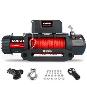 X-BULL Electric Winch 10000 LBS 12V Synthetic Rope Load Capacity Red Rope Jeep - Picture 1 of 6