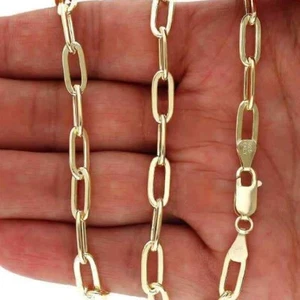 Cadena alargada clip oro amarillo sobre plata de ley 6 mm (sólida) 16"-24" - Imagen 1 de 8