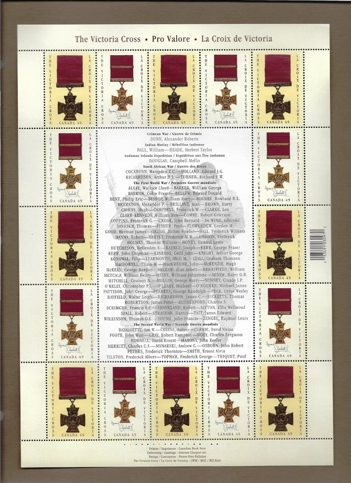 Canada Stamps - Full Pane of 16 - Canadian Victoria Cross Winners #2066 MNH - Image 1 of 1