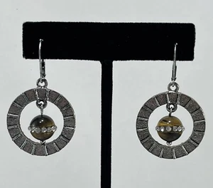 Golden Brown Tiger's Eye Gold And Silver Dangle Earring - Picture 1 of 5