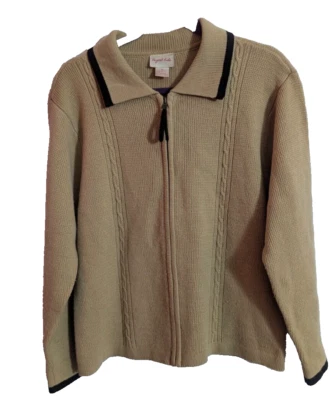 Suéter De Colección CRYSTAL KOBE Bronceado Manga Larga Tejido con Cable Cremallera Completa Talla Mediana Foto 1 de 4