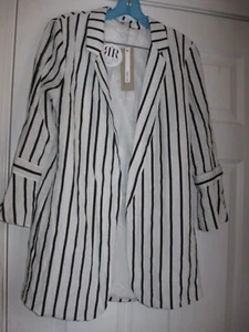Do + Be Womens Blazer Size Small Black and White Stripe Tie Sleeve Linen Look - Picture 1 of 4