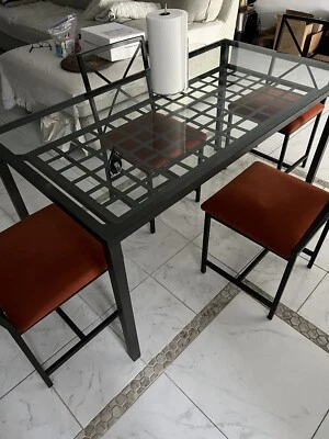 Dining Table Set, 4 Chairs, Granas Ikea. Tempered Glass top and Steel Frame - Image 1 of 4