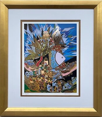 Ilan Hasson "Arpa de David" ENMARCADO Firmado y # Arte Judaico Bíblico Religioso  Foto 1 de 4