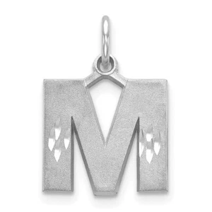 14K White Gold Satin Diamond-cut Letter M Initial Charm Pendant Gift for Her - Picture 1 of 5