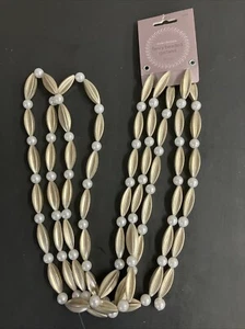 New Martha Stewart 2002 Beaded Garland Winter Blossoms 9 Feet Gold Pearl - Bild 1 von 8