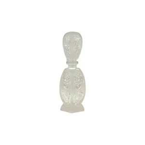 Clear Satin Frosted Perfume Bottle Etching Flowers Floral Tall Stopper Vintage  - Picture 1 of 11