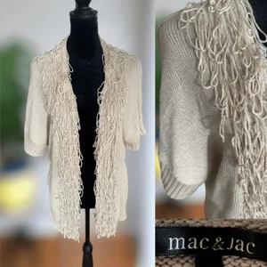 Mac & Jac Fringe Ruffle Short Sleeve Cardigan Sweater Size S Small - Picture 1 of 14