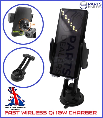 PHONE HOLDER FAST WIRELESS CAR CHARGER Qi 10W MOBILE MOUNT FOR IPHONE SAMSUNG - Image 1 of 4
