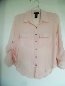 About A Girl Womens Peach Button Down Semi Sheer Top Shirt Sz. XS - Imagen 1 de 3