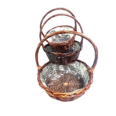 3Pcs Wicker Baskets Willow Rattan Natural Woven Hamper Gift Carrier 30/35/42cm - Image 1 of 4