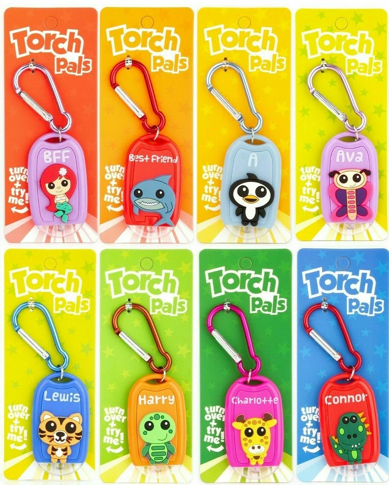 PERSONALISED TORCH PALS KEYRING CLIP TORCH BOYS GIRLS FAMILY LETTERS LED  - Image 1 of 1