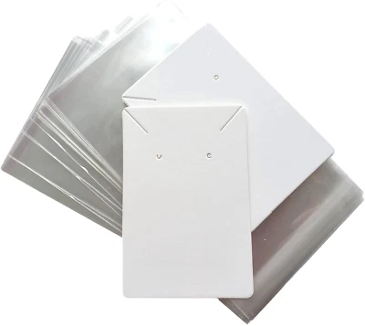 Jewellery Display Cards & Bags For Necklace Bracelet Earrings White 9x6cm