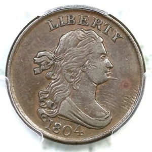 1804 C-5 R-4 PCGS XF 45 Spiked Chin Draped Bust Half Cent Coin 1/2c - Picture 1 of 3