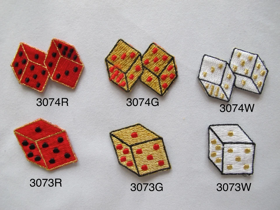 Lote 2 Piezas Rojo, Dorado, Blanco Dados Casino Vegas Bordado Hierro Sobre Apliques Parche Foto 1 de 1