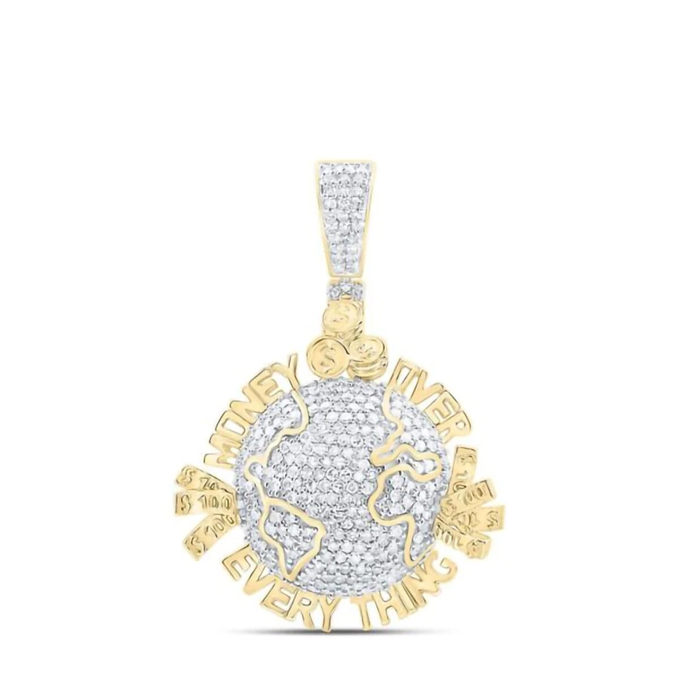 Colgante con dije de oro amarillo de 10k con diamantes dinero sobre cada cosa para hombre 1 Ctw Foto 1 de 1