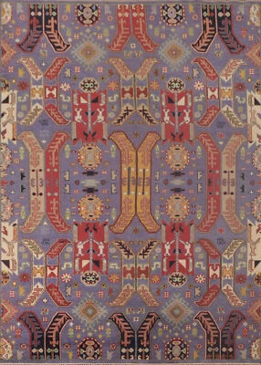 Geometric Tribal Style Kazak Hand-Knotted Living Room Rug 9x12 ft - Image 1 of 4