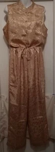 Valerie Stevens XL Champagne 2pc Pajama Set Top Sleeveless Button Pant  Preowned - Picture 1 of 8